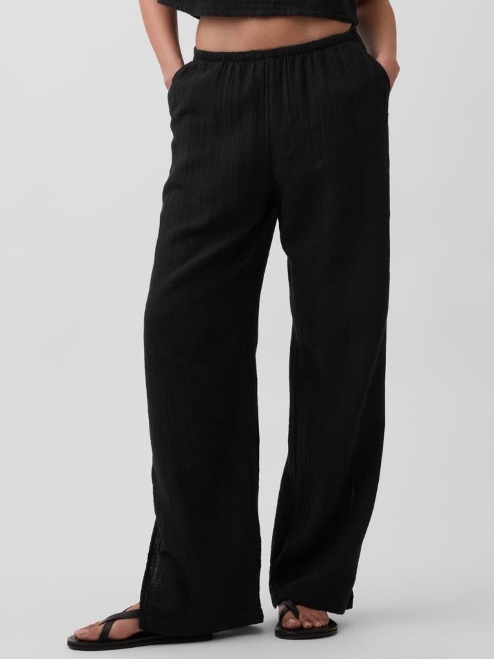 Gap TALL Cotton Gauze Easy Split Hem Pants Black XL 877642